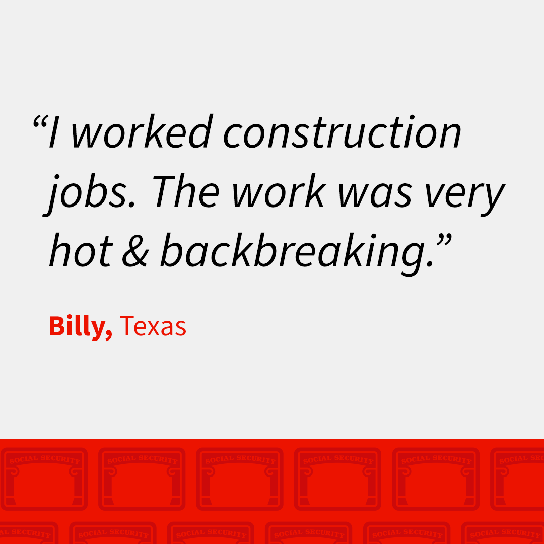 Earned Social Security story from Billy, Texas