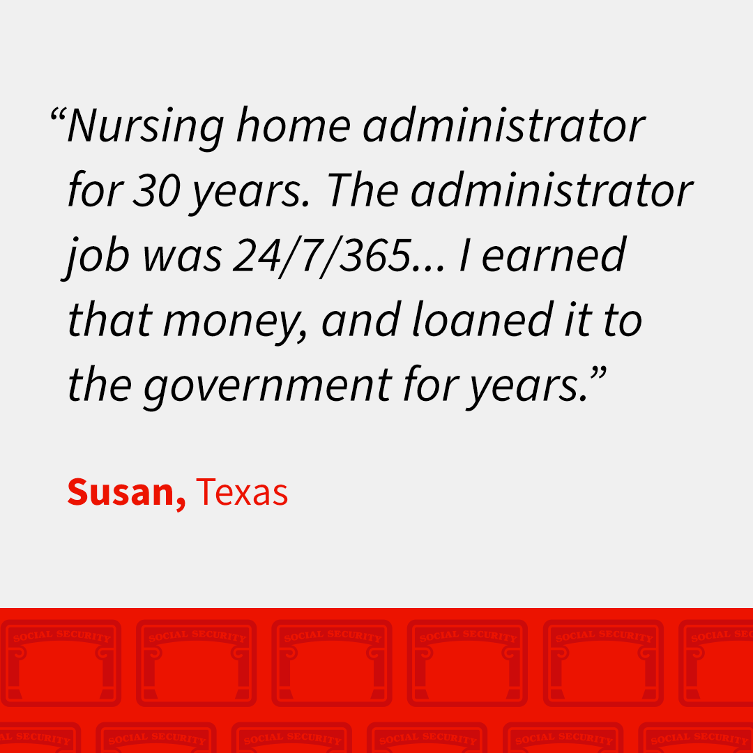 Earned Social Security story from Susan, Texas