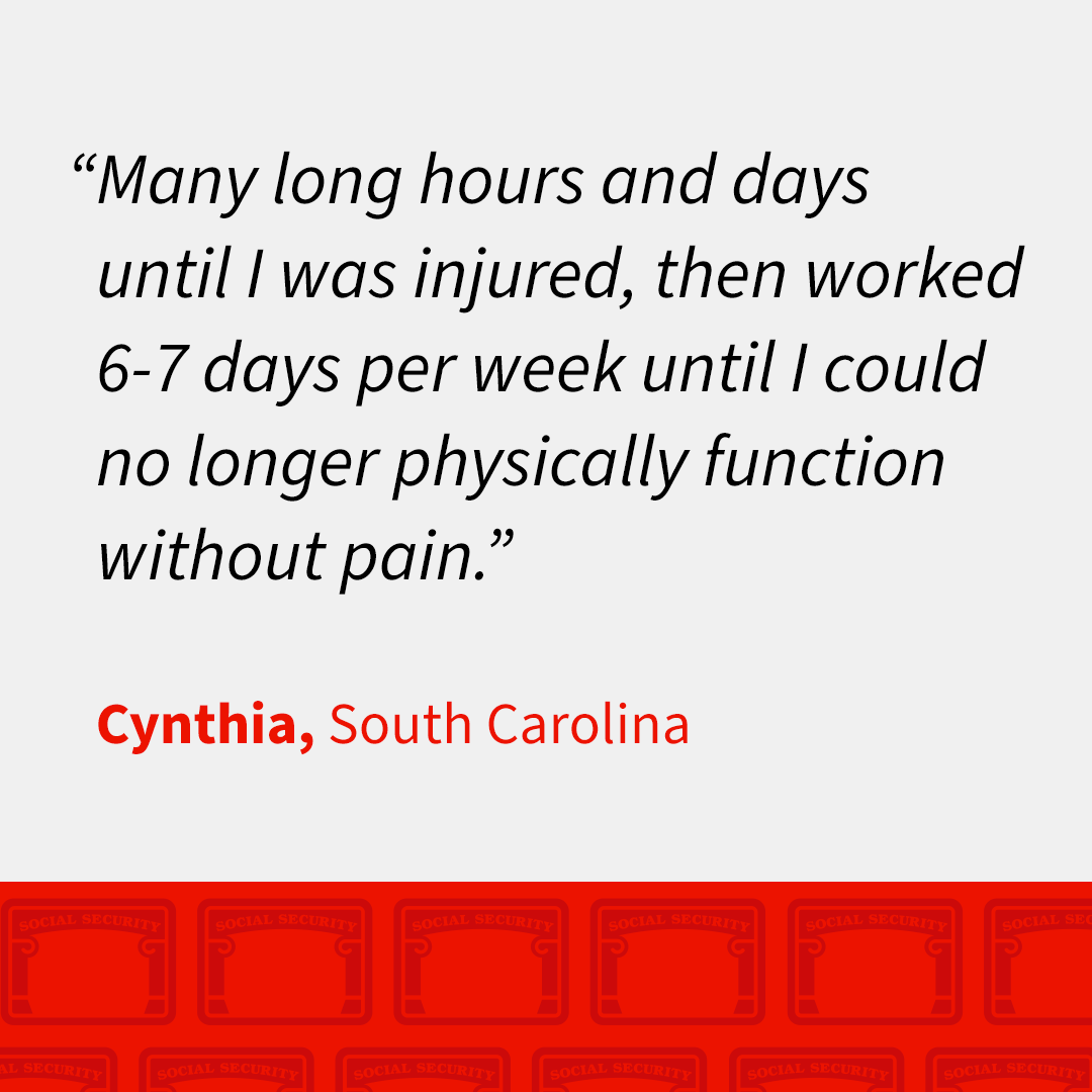Earned Social Security story from Cynthia, South Carolina